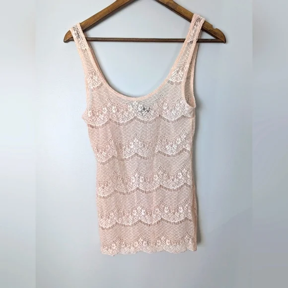 Talula Aritzia Lace sheer Rose Gold Tank Top Womens Size M Cottagecore Boho - Picture 1 of 6